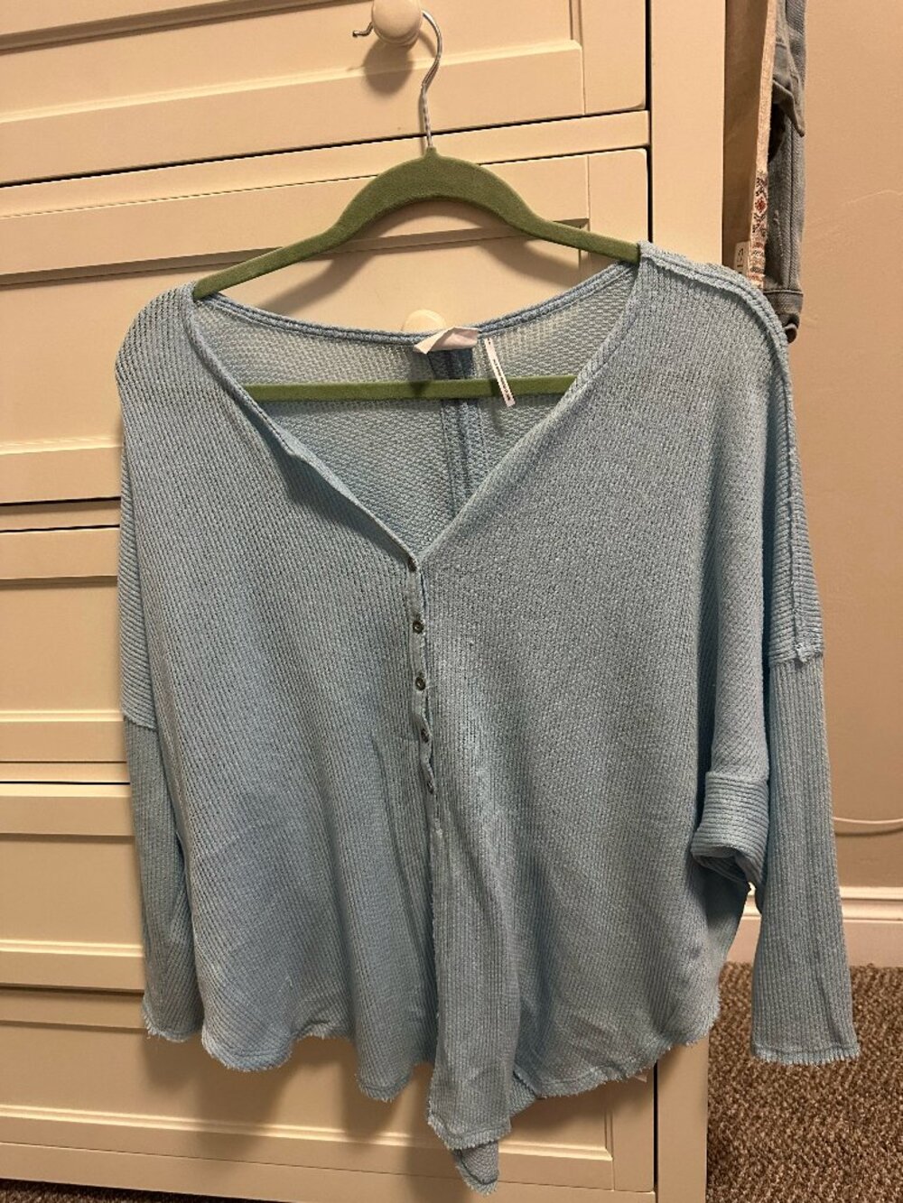 Out From Under Blue Waffle Knit Button Top Size S